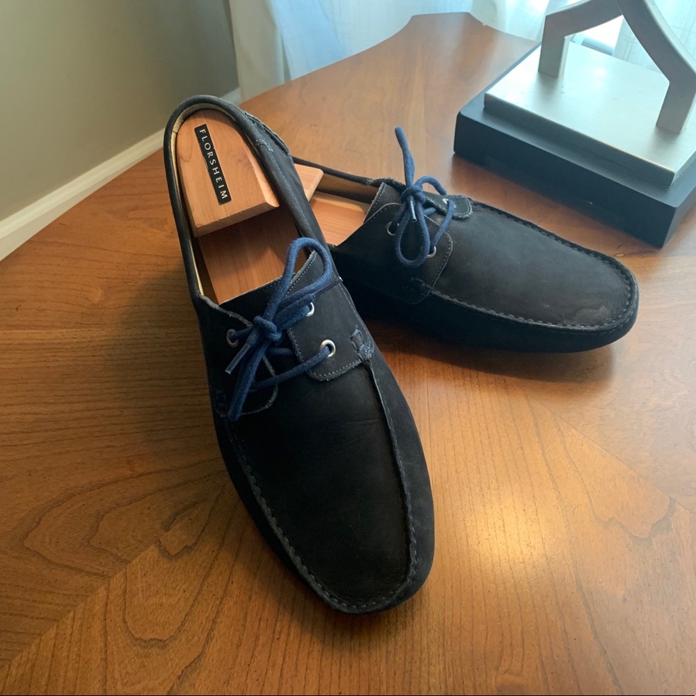 Clark’s blue suede loafers
